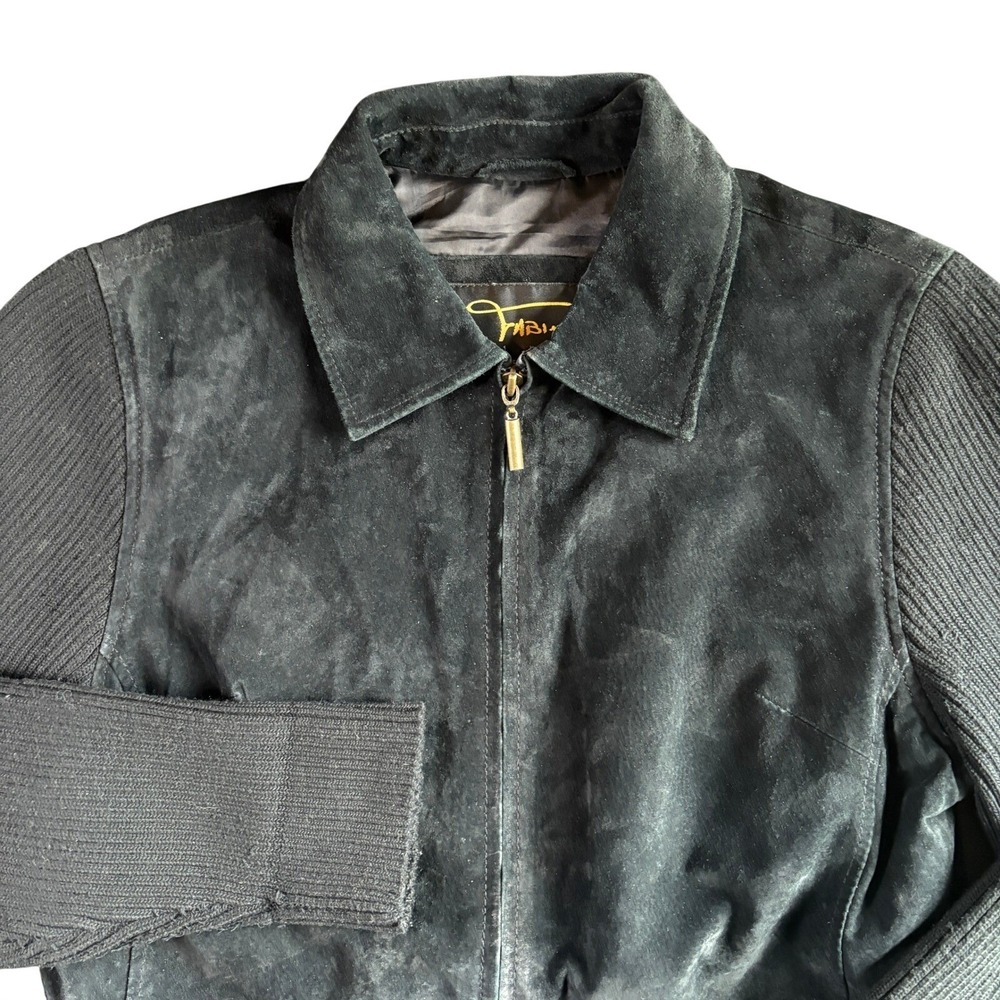 Womens Size Large 100%‎ Genuine Black Suede Leather Jacket with Knit Sleeve